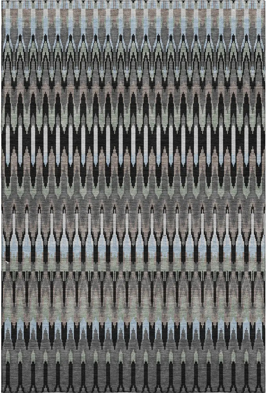 Black Gray And Blue Southwestern Washable Area Rug With UV Protection Photo 1