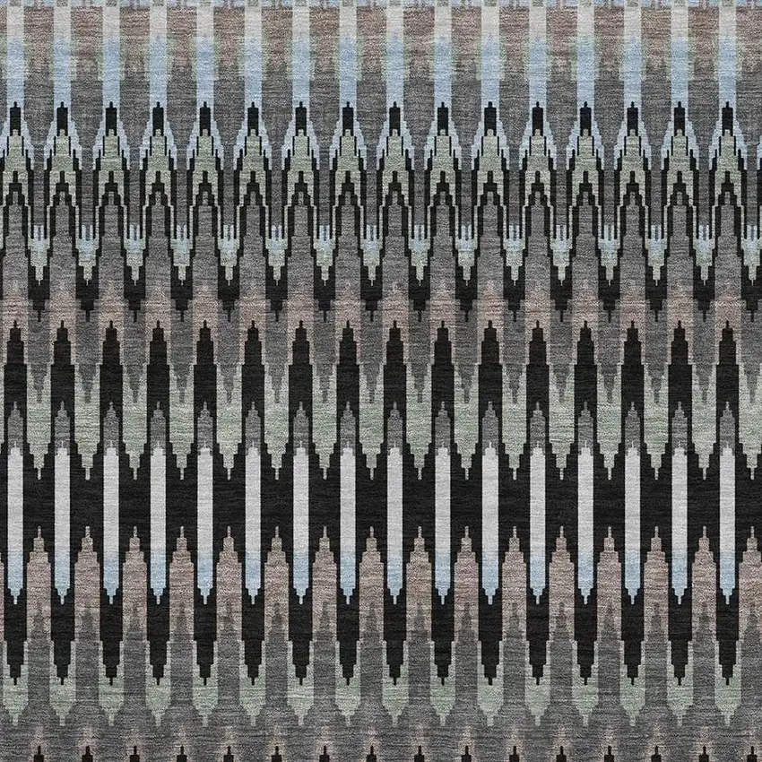 Black Gray And Blue Southwestern Washable Area Rug With UV Protection Photo 3