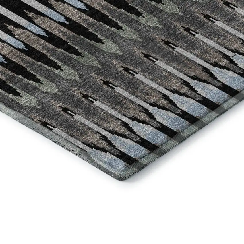 Black Gray And Blue Southwestern Washable Area Rug With UV Protection Photo 8