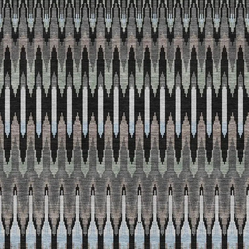 Black Gray And Blue Southwestern Washable Area Rug With UV Protection Photo 3