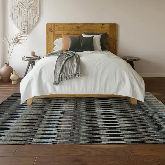 Black Gray And Blue Southwestern Washable Area Rug With UV Protection Photo 6