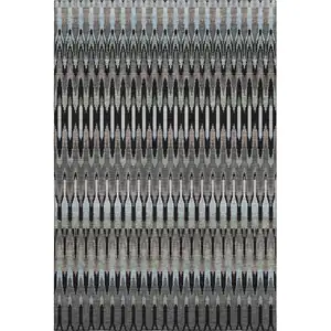 Photo of Black Gray And Blue Southwestern Washable Area Rug With UV Protection