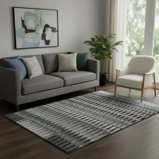 Black Gray And Blue Southwestern Washable Area Rug With UV Protection Photo 1