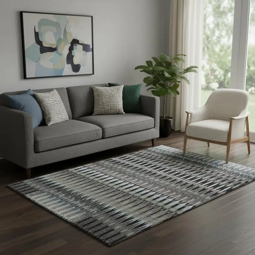 Black Gray And Blue Southwestern Washable Area Rug With UV Protection Photo 1