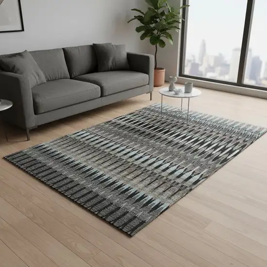 Black Gray And Blue Southwestern Washable Area Rug With UV Protection Photo 2