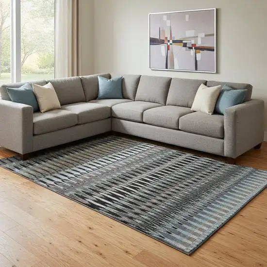 Black Gray And Blue Southwestern Washable Area Rug With UV Protection Photo 1