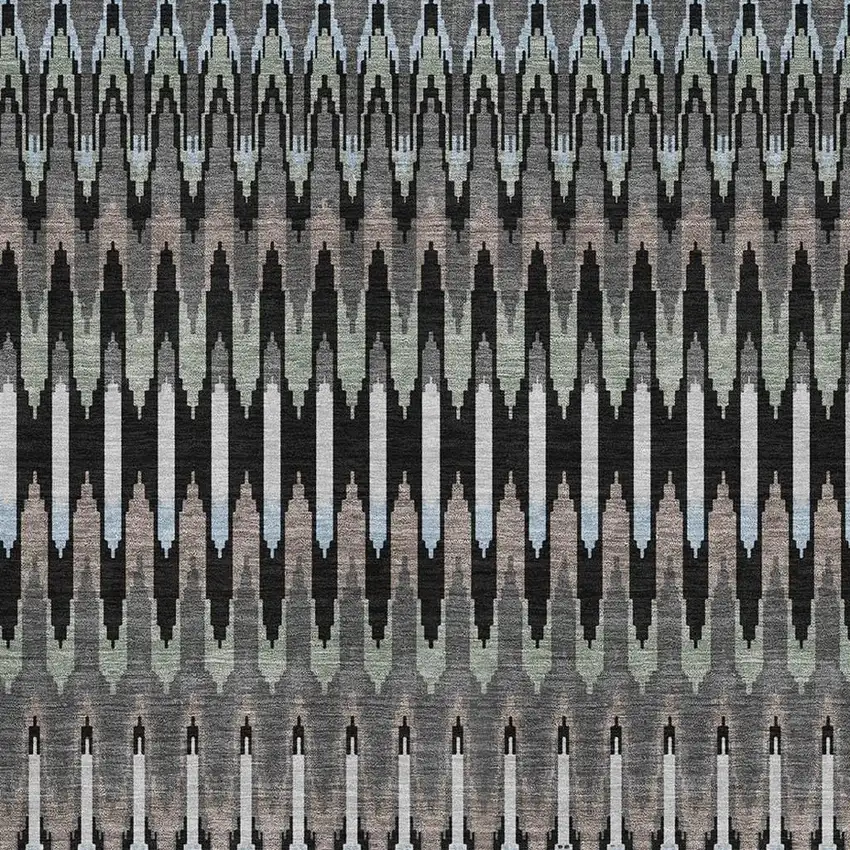 Black Gray And Blue Southwestern Washable Area Rug With UV Protection Photo 3