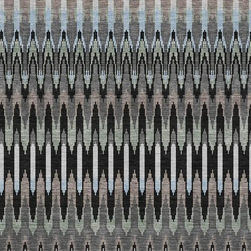 Black Gray And Blue Southwestern Washable Area Rug With UV Protection Photo 3