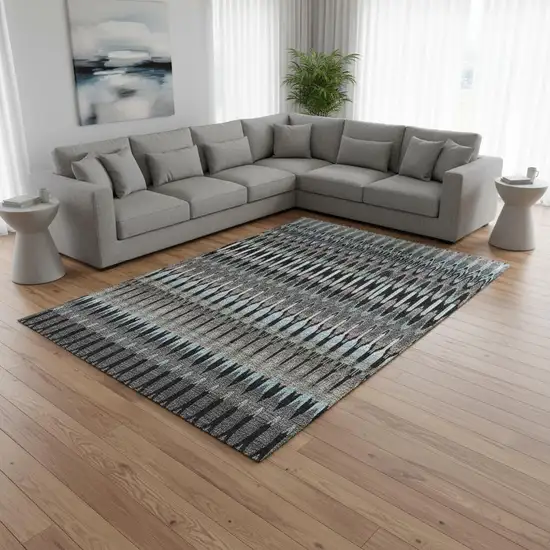 Black Gray And Blue Southwestern Washable Area Rug With UV Protection Photo 2