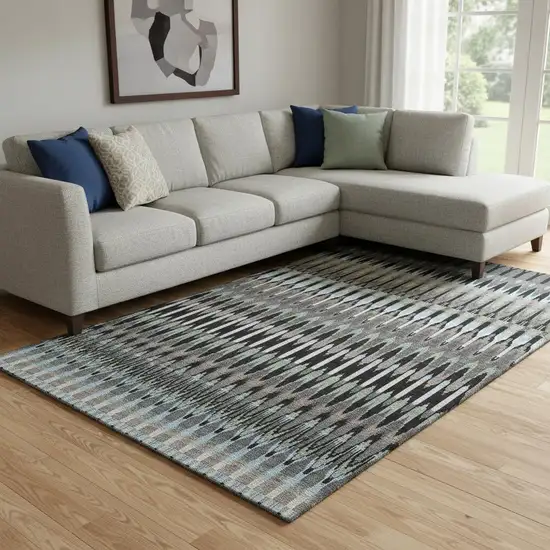 Black Gray And Blue Southwestern Washable Area Rug With UV Protection Photo 1