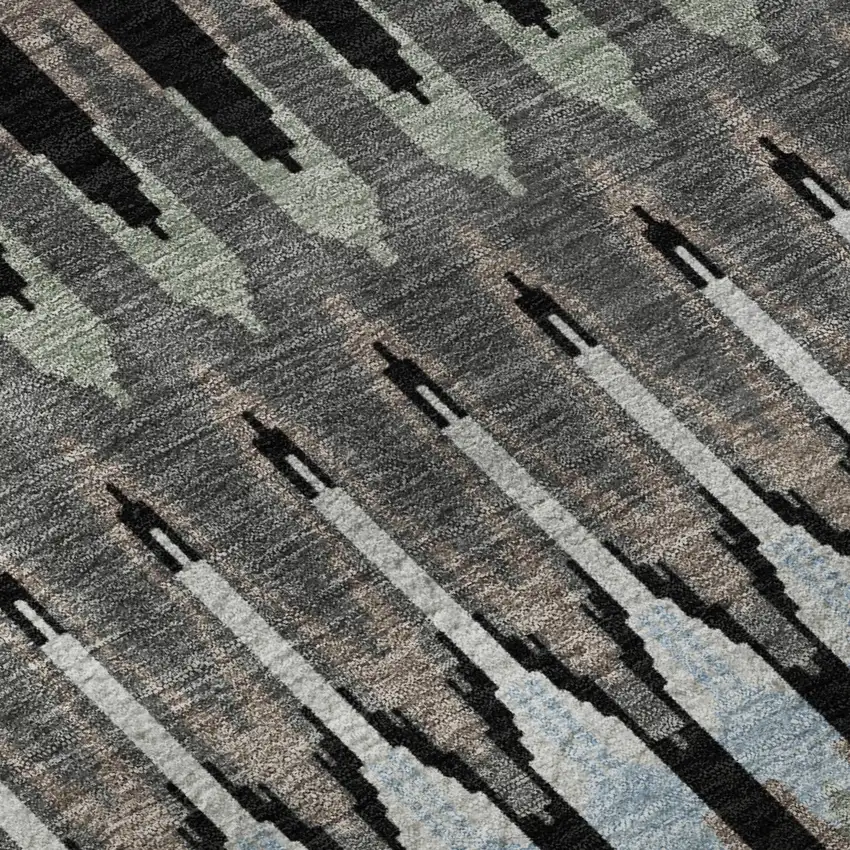 Black Gray And Blue Southwestern Washable Area Rug With UV Protection Photo 9