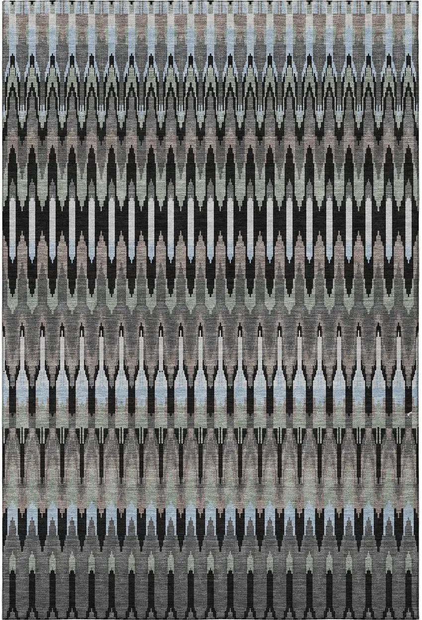 Black Gray And Blue Southwestern Washable Area Rug With UV Protection Photo 4