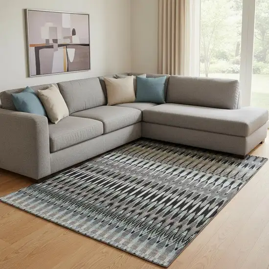 Black Gray And Blue Southwestern Washable Area Rug With UV Protection Photo 1