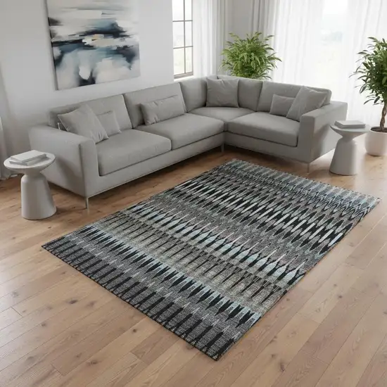 Black Gray And Blue Southwestern Washable Area Rug With UV Protection Photo 2