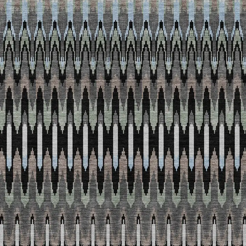 Black Gray And Blue Southwestern Washable Indoor Outdoor Area Rug Photo 7