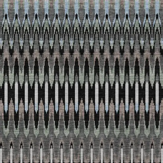 Black Gray And Blue Southwestern Washable Indoor Outdoor Area Rug Photo 7