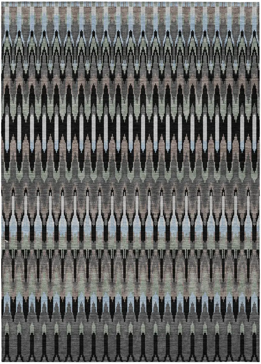 Black Gray And Blue Southwestern Washable Indoor Outdoor Area Rug Photo 2