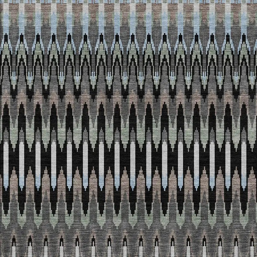 Black Gray And Blue Southwestern Washable Indoor Outdoor Area Rug Photo 7