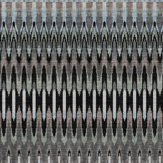 Black Gray And Blue Southwestern Washable Indoor Outdoor Area Rug Photo 7