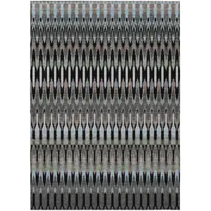 Photo of Black Gray And Blue Southwestern Washable Indoor Outdoor Area Rug