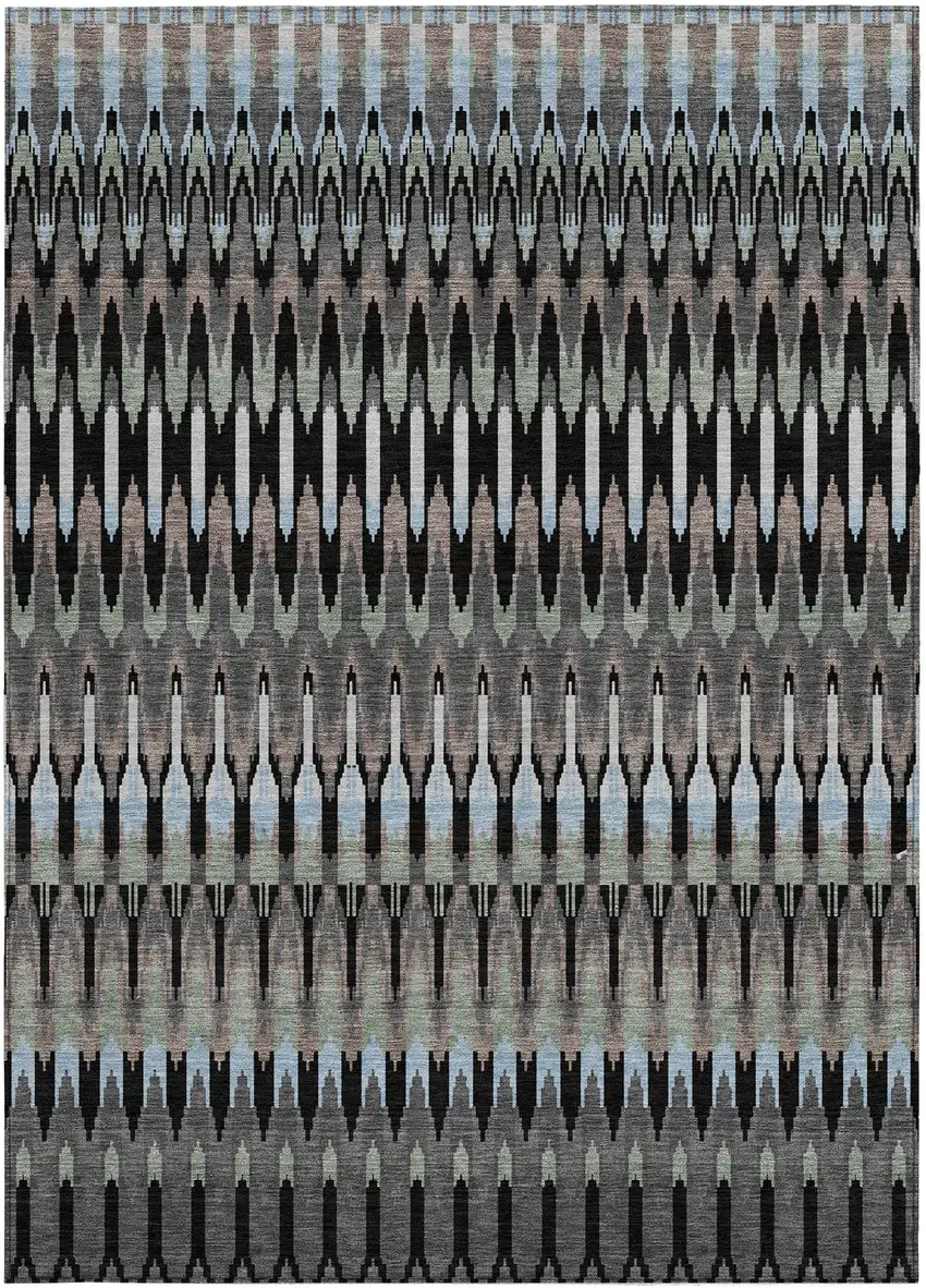 Black Gray And Blue Southwestern Washable Indoor Outdoor Area Rug Photo 8