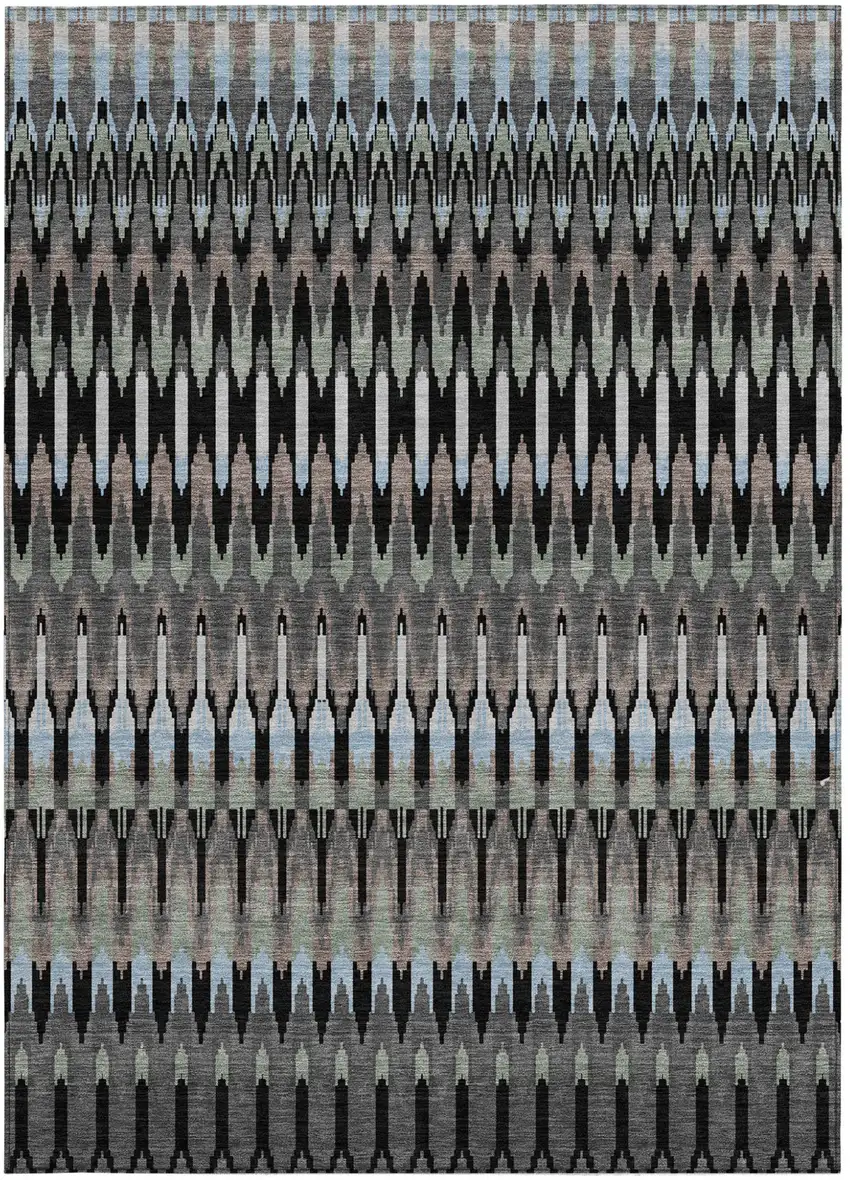 Black Gray And Blue Southwestern Washable Indoor Outdoor Area Rug Photo 8