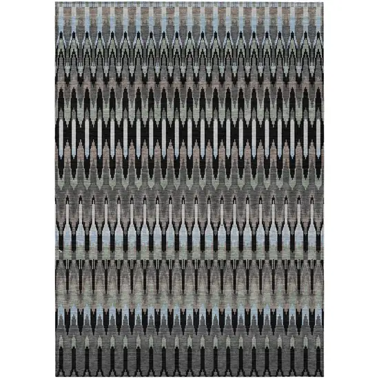 Black Gray And Blue Southwestern Washable Indoor Outdoor Area Rug Photo 2