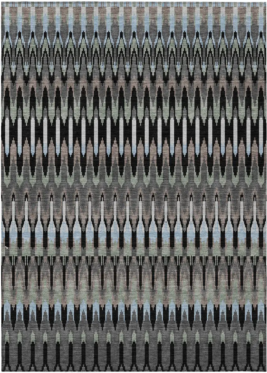 Black Gray And Blue Southwestern Washable Indoor Outdoor Area Rug Photo 2