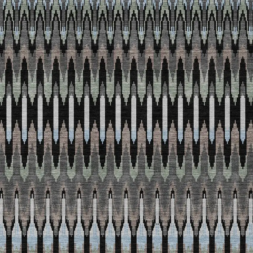Black Gray And Blue Southwestern Washable Indoor Outdoor Area Rug Photo 7