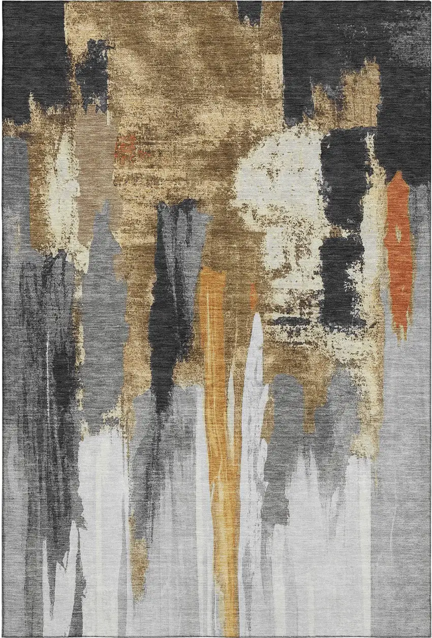 Black Gray And Brown Abstract Washable Area Rug With UV Protection Photo 7