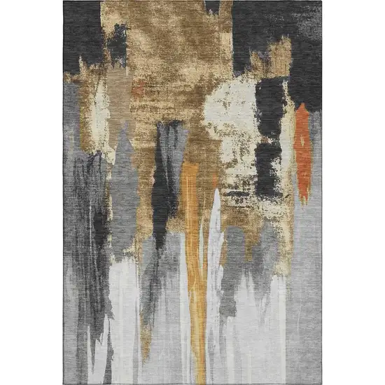 Black Gray And Brown Abstract Washable Area Rug With UV Protection Photo 7