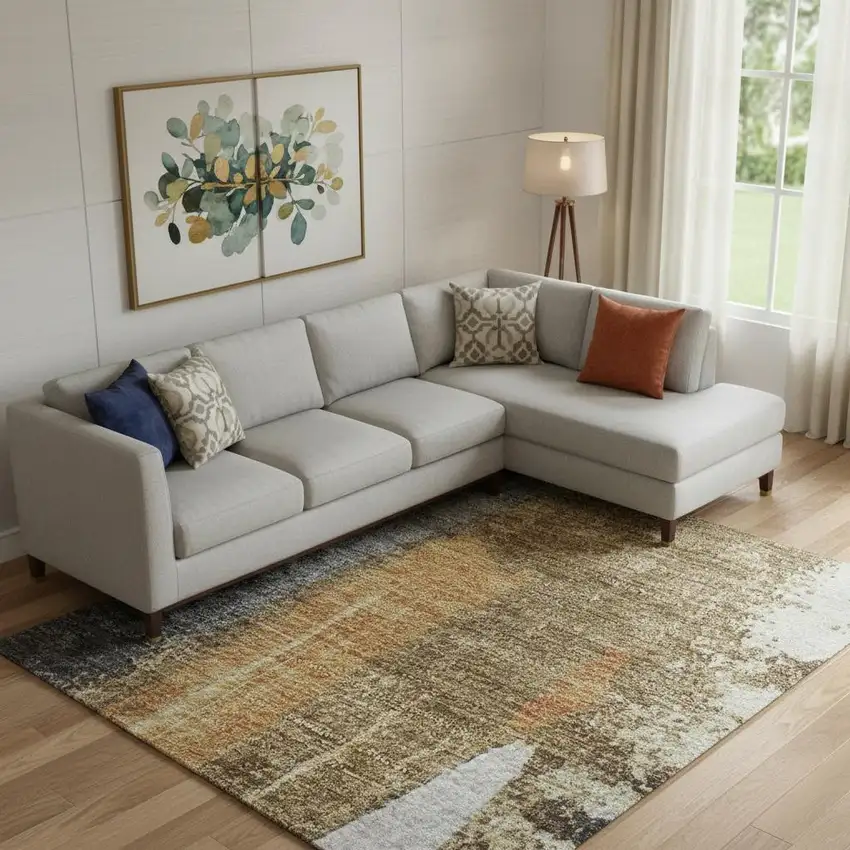 Black Gray And Brown Abstract Washable Area Rug With UV Protection Photo 2