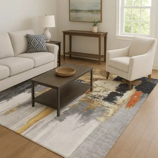 Black Gray And Brown Abstract Washable Area Rug With UV Protection Photo 6