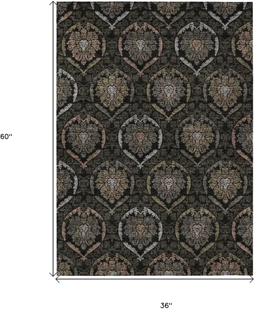 Black Gray And Brown Medallion Washable Indoor Outdoor Area Rug Photo 3