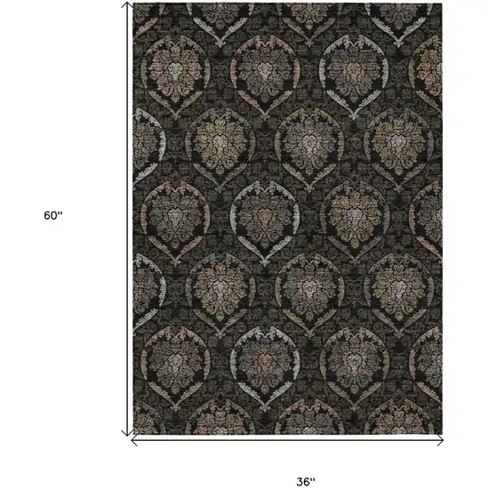 Black Gray And Brown Medallion Washable Indoor Outdoor Area Rug Photo 3