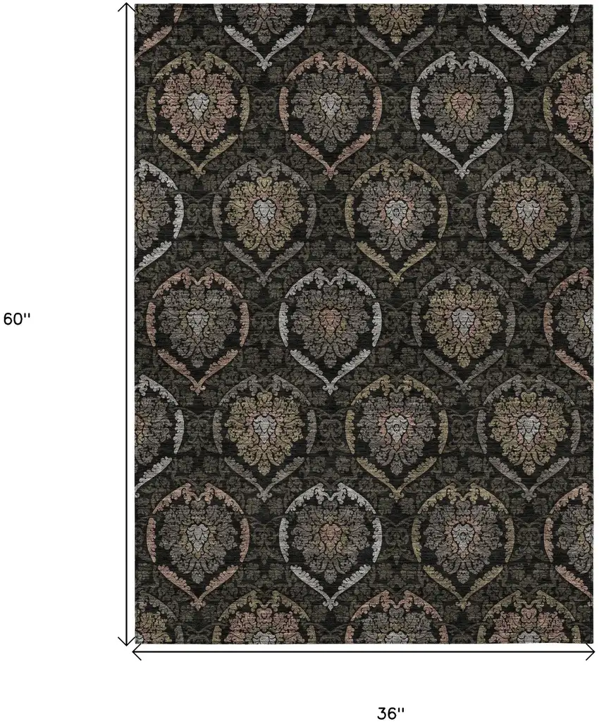 Black Gray And Brown Medallion Washable Indoor Outdoor Area Rug Photo 3