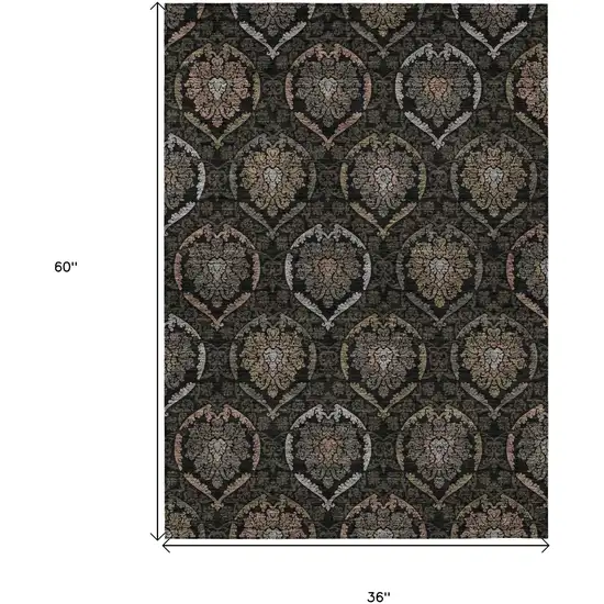 Black Gray And Brown Medallion Washable Indoor Outdoor Area Rug Photo 3