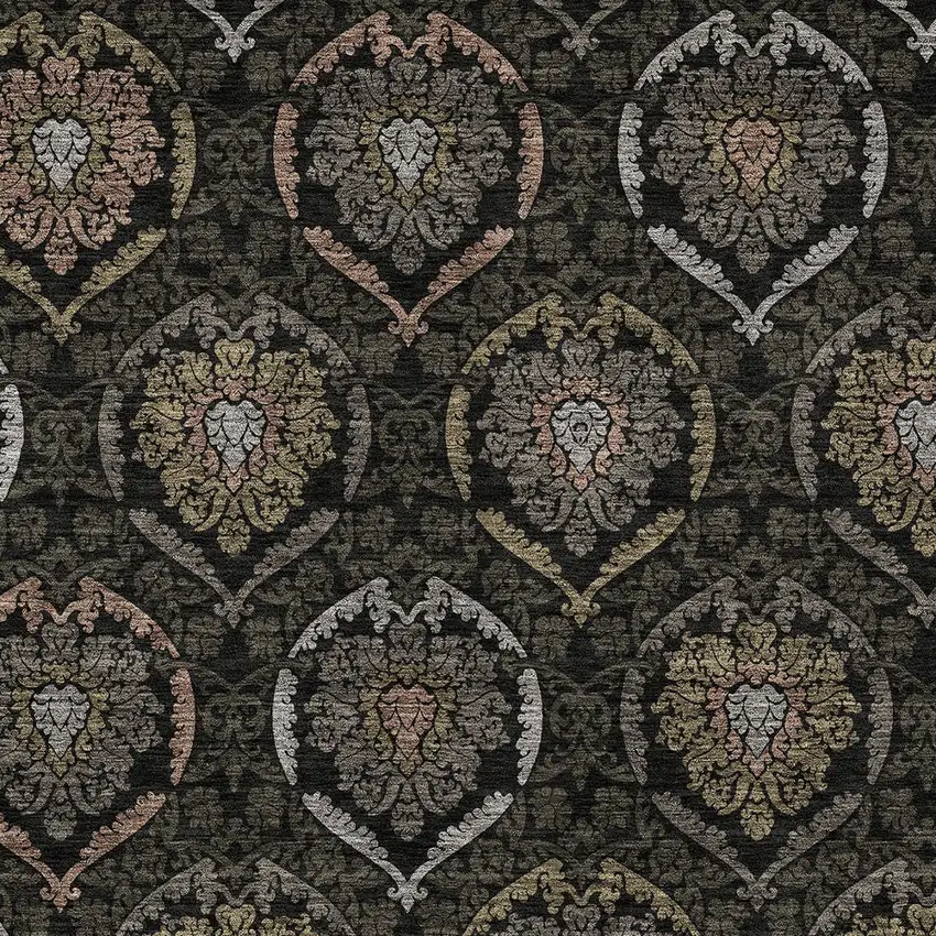 Black Gray And Brown Medallion Washable Indoor Outdoor Area Rug Photo 6
