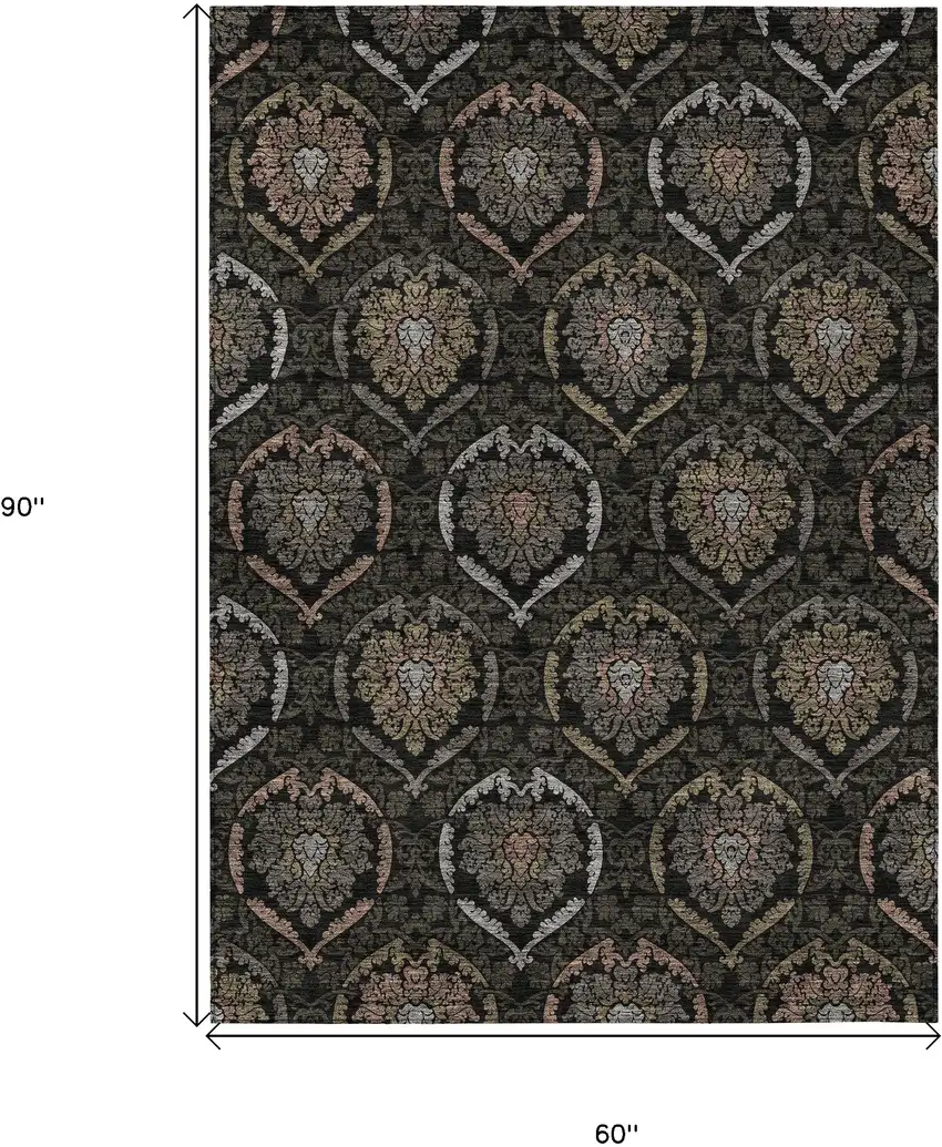 Black Gray And Brown Medallion Washable Indoor Outdoor Area Rug Photo 3