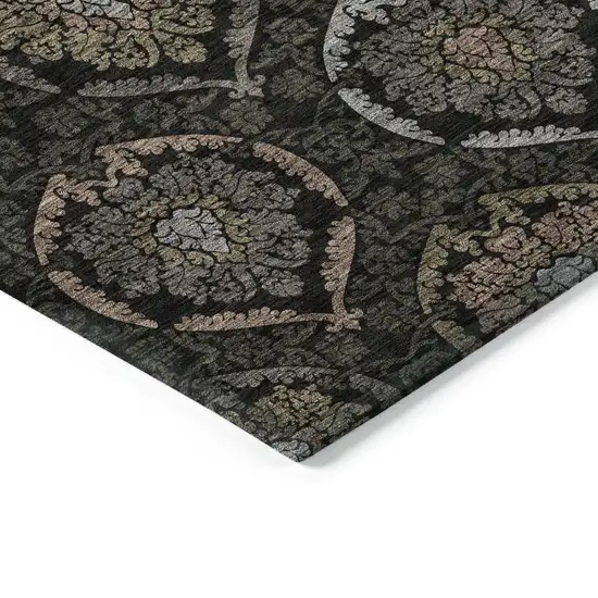 Black Gray And Brown Medallion Washable Indoor Outdoor Area Rug Photo 5