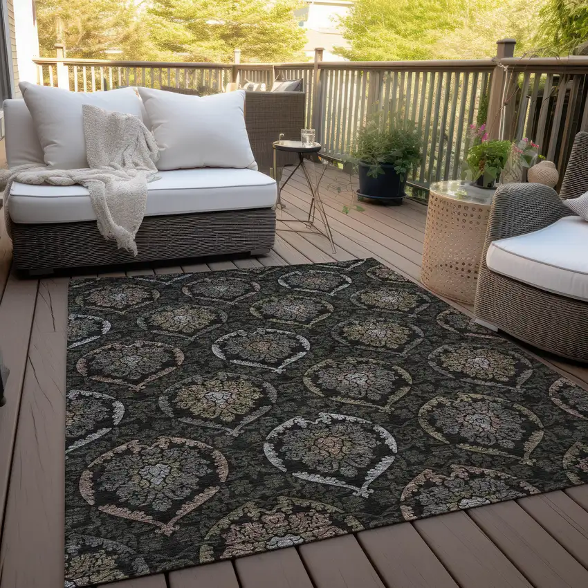 Black Gray And Brown Medallion Washable Indoor Outdoor Area Rug Photo 9