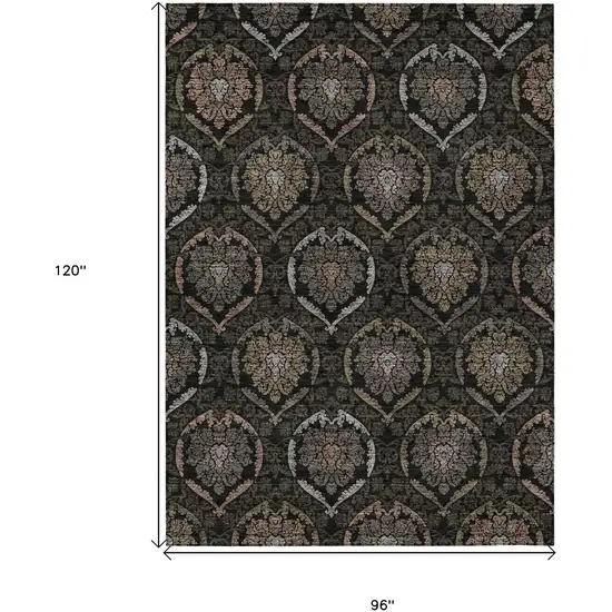Black Gray And Brown Medallion Washable Indoor Outdoor Area Rug Photo 3