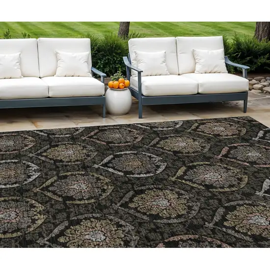 Black Gray And Brown Medallion Washable Indoor Outdoor Area Rug Photo 1