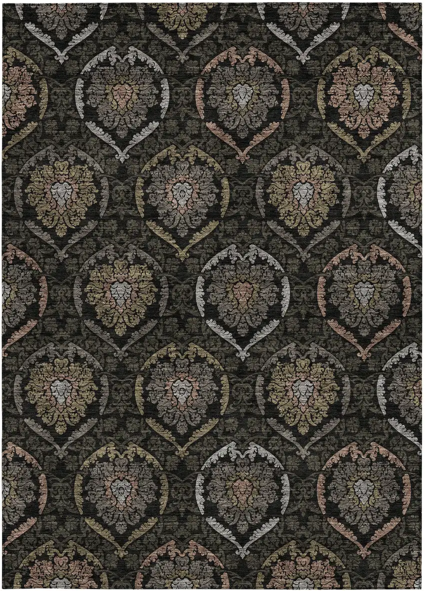 Black Gray And Brown Medallion Washable Indoor Outdoor Area Rug Photo 8
