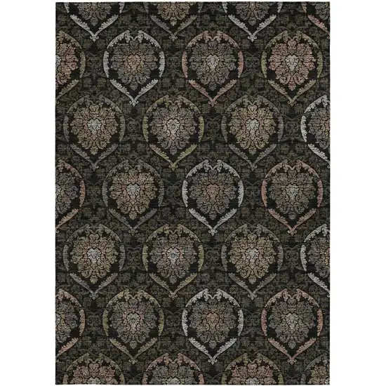 Black Gray And Brown Medallion Washable Indoor Outdoor Area Rug Photo 8
