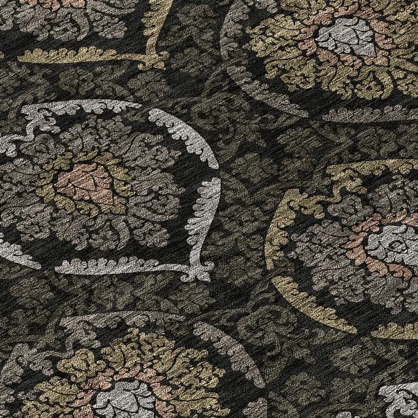 Black Gray And Brown Medallion Washable Indoor Outdoor Area Rug Photo 6