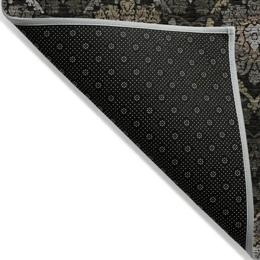 Black Gray And Brown Medallion Washable Indoor Outdoor Area Rug Photo 4