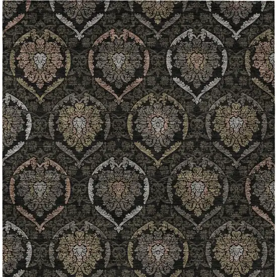 Black Gray And Brown Medallion Washable Indoor Outdoor Area Rug Photo 7