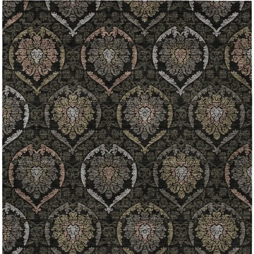 Black Gray And Brown Medallion Washable Indoor Outdoor Area Rug Photo 7