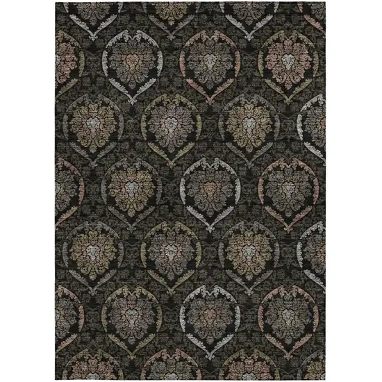 Black Gray And Brown Medallion Washable Indoor Outdoor Area Rug Photo 8